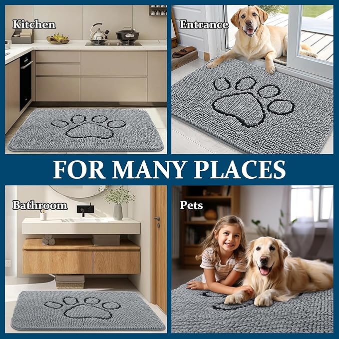 OLANLY Dog Door Mat for Muddy Paws 47x24, Paw Print Design, Absorbs Moisture - Image 8