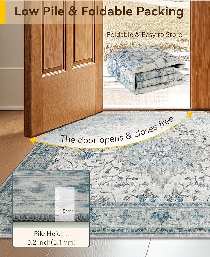 RELEANY Area Rugs Runner 2'x5' Washable Non-Slip, Floral Vintage Distress - Image 5