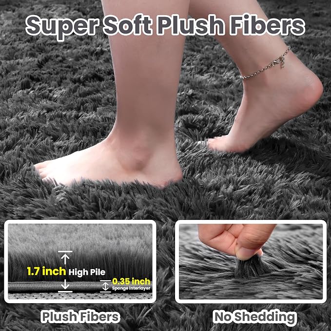 8x10 Area Rugs for Living Room: Ultra Soft Fluffy Shag Grey Rugs for Bedroom - Image 5
