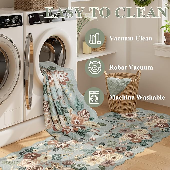 DUKINO 2x8 Washable Runner Rug, Soft Floral Hallway Rug Runner - Image 7