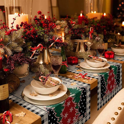 Christmas Trees Table Runner 60 Inches Long, Xmas Snowflake Retro Table Runners - Image 6