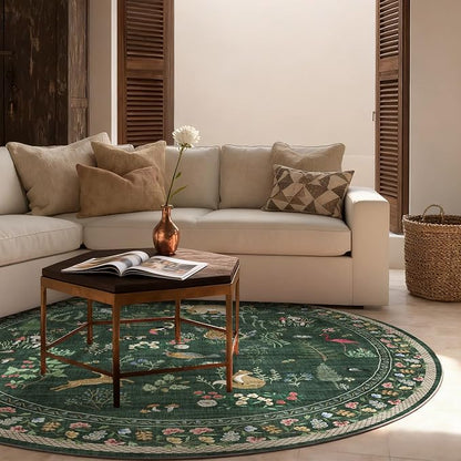 Washable Round Rugs for Bedroom 4ft: Living Room Rug Stain Resistant Non Slip - Image 3
