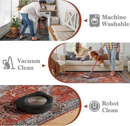 Moynesa Leopard 5x7 Area Rug, Boho Washable Living Room Rug, Non Slip Rugs - Image 4