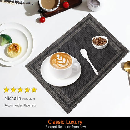 Black Gold Vinyl Placemats Set of 8, Heat Resistant Table Placemats | 18x12 - Image 2