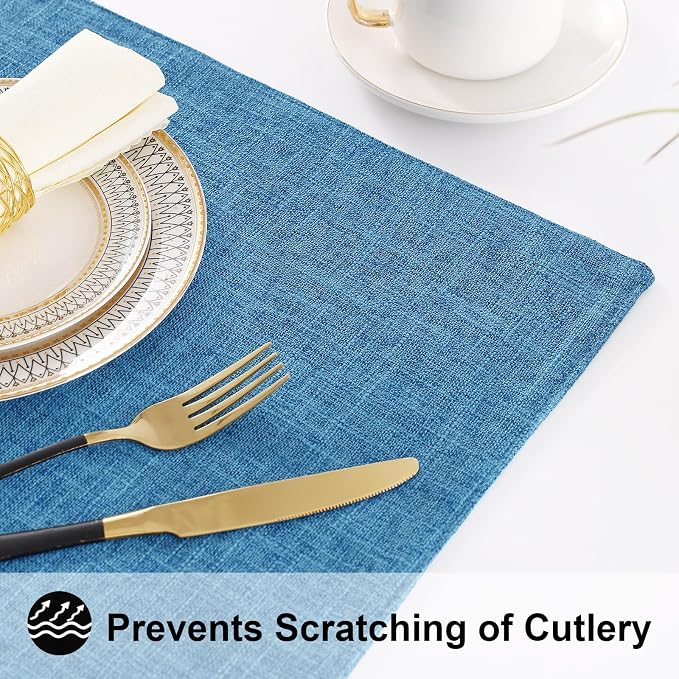 Faux Cotton Linen Placemats Set of 6, Cloth Washable Farmhouse Dining Table Mats - Image 4