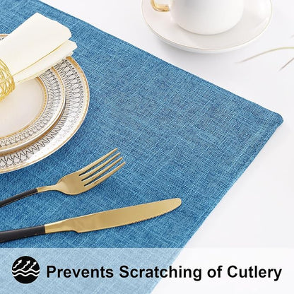 Faux Cotton Linen Placemats Set of 6, Cloth Washable Farmhouse Dining Table Mats - Image 4