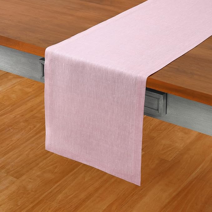 Solino Home 100% Pure Linen Dining Table Runner Pink, Athena 14 x 90 in | Table by SolinoHome