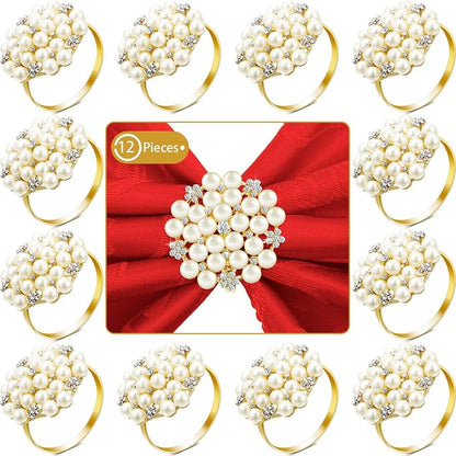 Hotop 36 Pcs Gold Napkin Rings Pearls and Flower Napkin Buckles Rhinestone by HOTOP