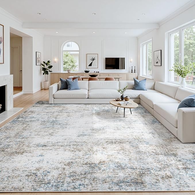Area Rug 6x9 Living Room Rug Washable: No-Slip Abstract Soft Thin Large Brown by Oriannal