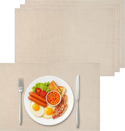 Bloss Beige Placemats Set of 4-12x18 Inch Washable Heat-Resistant Table Mats by Bloss