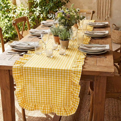 HunnmingRe 1 Pc Gingham Table Runner Yellow, 72 X 13.8 Inch | Cotton Dresser - Image 8