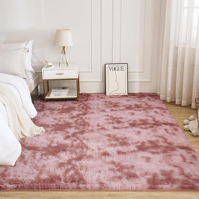 Litanika 9x12 Shag Area Rug for Living Room Bedroom, Tie-Dyed Dusty Pink High - Image 2