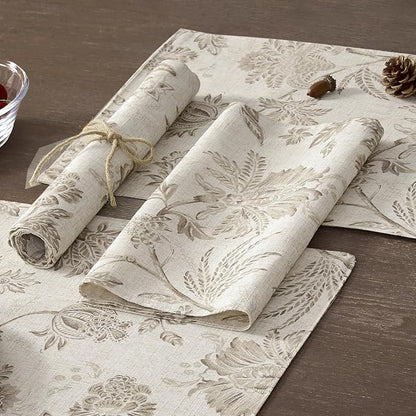 JINCHAN Sliva Linen Floral Placemats Set of 4 Farmhouse 13x19 Inch Taupe | - Image 6