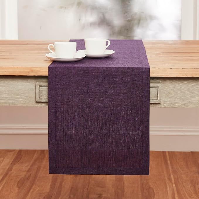 Solino Home 100% Pure Linen Table Runner Grape Long, Athena 14 x 144 in | Table - Image 2