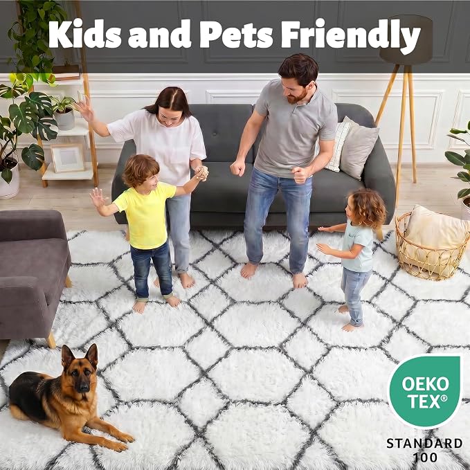 ONASAR Area Rugs for Living Room, 7x10 Fluffy White and Grey Rug for Bedroom - Image 4