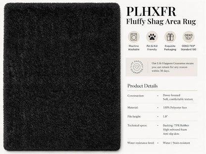 Area Rug for Living Room Bedroom: 5x7 Black Soft Fluffy Shag Upgrade Non-Slip - Image 4