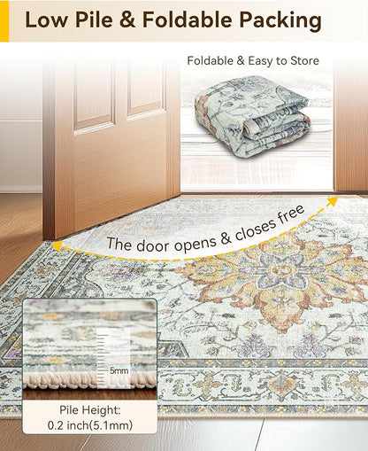 RELEANY Area Rugs 8'x10' Washable Non-Slip, Floral Vintage Distress Medallion - Image 6