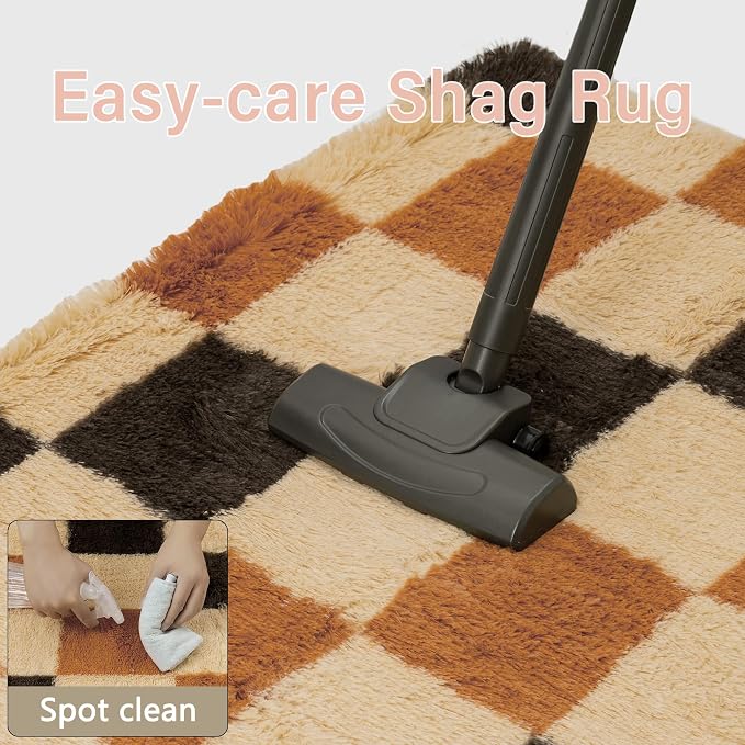 PureCozy Checkered Rug 4x6 for Living Room, Colorful Modern Shag Rug Super Soft - Image 5