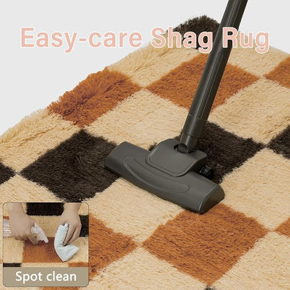 PureCozy Checkered Rug 4x6 for Living Room, Colorful Modern Shag Rug Super Soft - Image 5