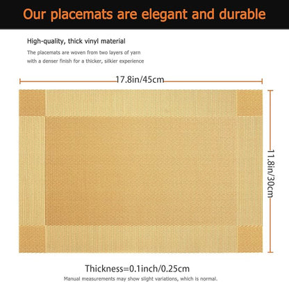 Gold Vinyl Placemats Set of 12, Heat Resistant Table Placemats | 18x12 inch - Image 3