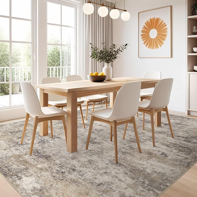 Nakagishi 7x9 Area Rugs Living Room: Washable Abstract Large Neutral Soft Rug - Image 6