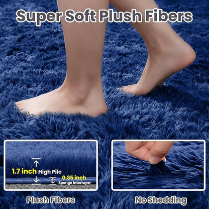 4x6 Area Rugs for Living Room Rug: Soft Fluffy Shag Blue Rugs for Bedroom - Image 5