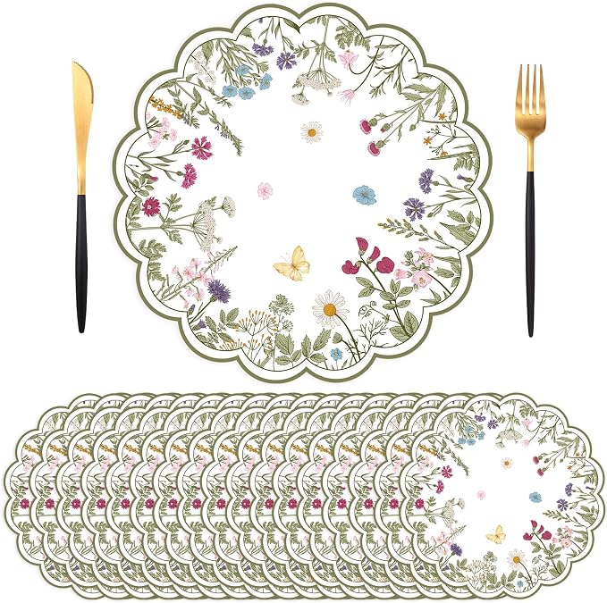 50 PCS Paper Placemats Disposable, Vintage Wildflower Place Mats | 13.5Inch by Unknown
