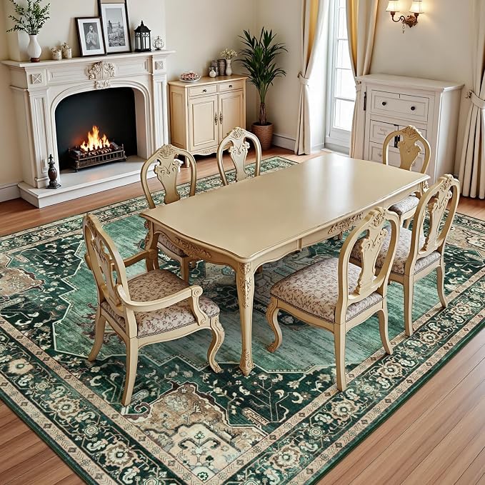 Lofus 5x7 Emerald Green Washable Rugs Non-Slip, Vintage Floral Area Rug - Image 9