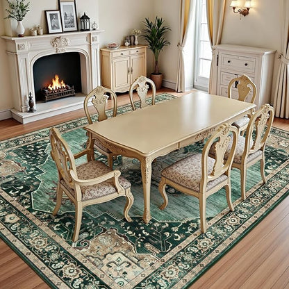 Lofus 8x10 Emerald Green Washable Rugs Non-Slip, Vintage Floral Area Rug - Image 3