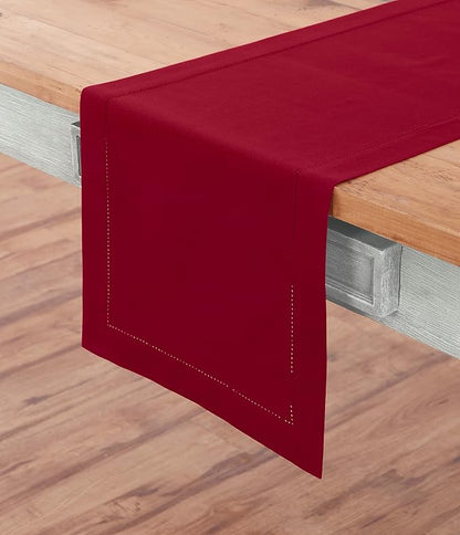 Solino Home Cotton Linen Table Runner Red, Hemstitch Collection 14 x 108 in | - Image 2