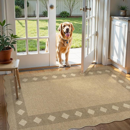 LIVEBOX Scalloped Easy Jute Diamond 3x5 Outdoor Rug, Washable Non-Slip Tan Rugs - Image 9