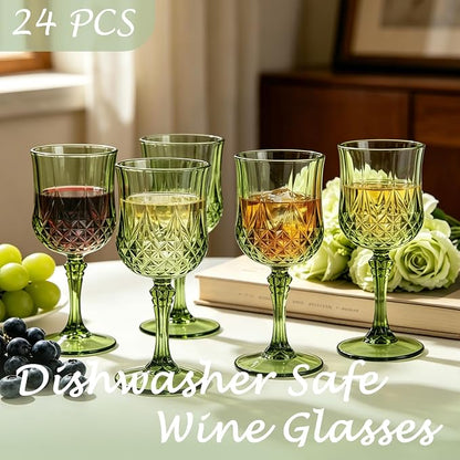 24Pack Plastic Wine Glasses, 7oz Vintage Goblets - Image 3