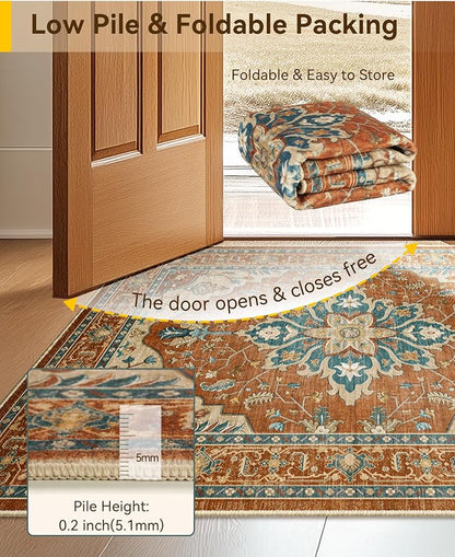 RELEANY Area Rugs Square 8ft Washable Non-Slip, Floral Vintage Distress - Image 4