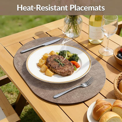 Placemats Set of 6, 11.8 x 17 Inch, Light Brown | Heat Resistant Oval Faux - Image 4
