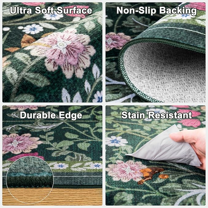 Area Rugs 9x12 Living Room: Floral Washable Rug Vintage Large Soft Boho - Image 6