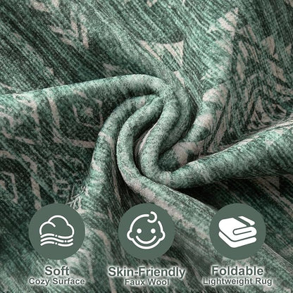 Nakagishi Green Rug Area Rugs 5x7: Washable Boho Large Neutral Modern Soft - Image 3