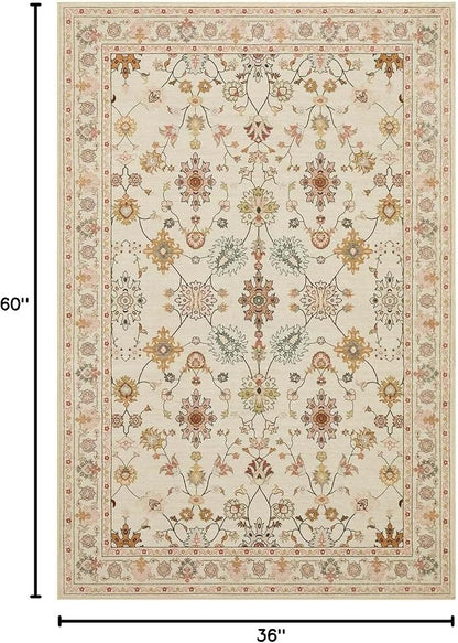 Rugxara Floral Rug for Living Room Bedroom, 3x5 Washable Area Rug, Vintage Boho - Image 2