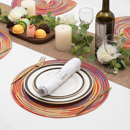 SHACOS Round Braided Placemats Set of 6 Table Mats Colorful Place Mats - Image 4