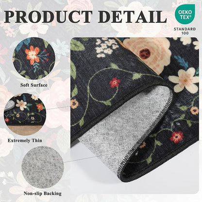 DUKINO 2x5 Runner Rug for Hallway, Washable Kitchen Floral Runner Rug - Image 5