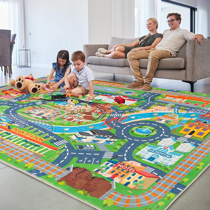 Car Rug Play Mat for Kids Toy Cars, 2 Packs 3'x4'/ 36"x48" Road Traffic Playmat - Image 7