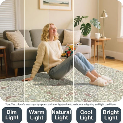 Vintage Light Green Living Room Rug, 6x9 Washable Area Rugs - Image 4