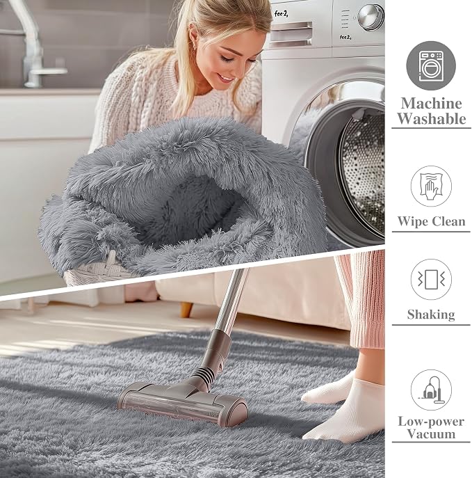 OLANLY 3x3 Machine Washable Small Bedside Rug, Soft Fluffy Shaggy Entryway - Image 2