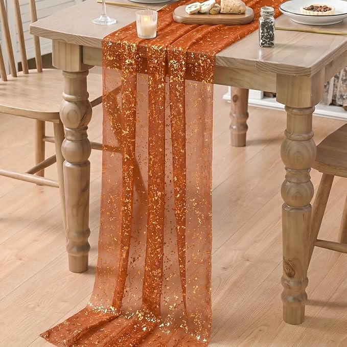 Artoid Mode 6PCS Caramel Gauze Gold Table Runner 120 Inch 10FT, Glitter - Image 6