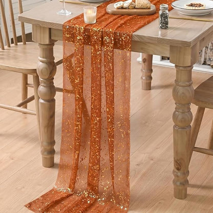 Artoid Mode 6PCS Caramel Gauze Gold Table Runner 120 Inch 10FT, Glitter - Image 6