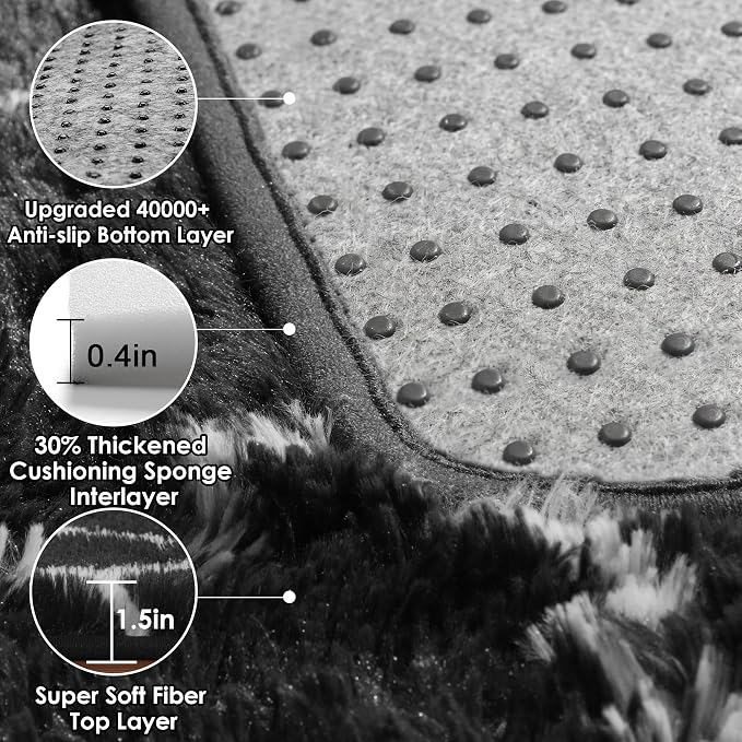 ONASAR 7x9 Area Rugs for Living Room Bedroom, Large Fluffy Black and White - Image 4