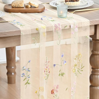 Artoid Mode 6PC Wildflower Floral Beige Apricot Gauze Embroidery Table Runner by ArtoidMode