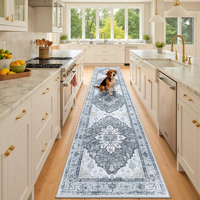 RELEANY Area Rugs Runner 2'x10' Washable Non-Slip, Floral Vintage Distress by RELEANY