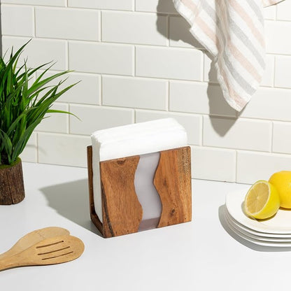 Acacia wood & Transparent Epoxy resin Napkin holder - Image 4