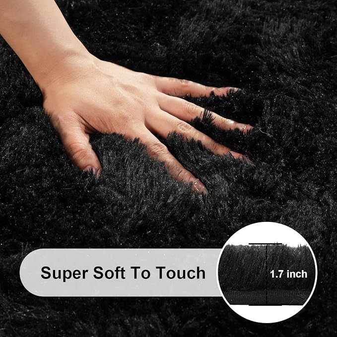 5x7 Black Rugs for Living Room, Large Fluffy Area Rugs for Bedroom, Fuzzy Shag - Image 2