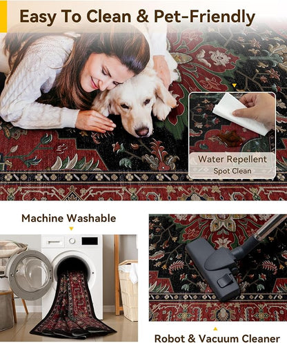 RELEANY Area Rugs 6'x9' Washable Non-Slip, Floral Vintage Distress Medallion - Image 4